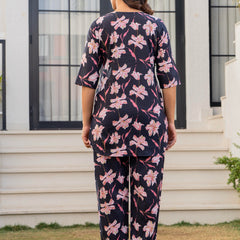 Black & Pink Floral Cotton Co-Ord Set Back