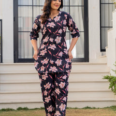 Black & Pink Floral Cotton Co-Ord Set Front