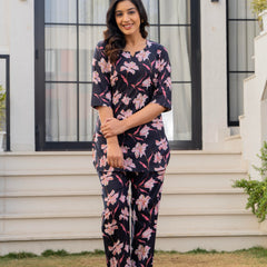 Black & Pink Floral Cotton Co-Ord Set 