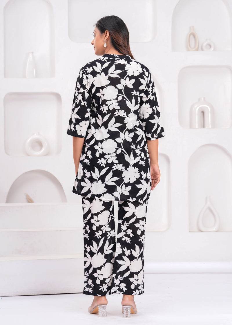 Cotton Abstract Floral Cord Set - Top and Matching Pants