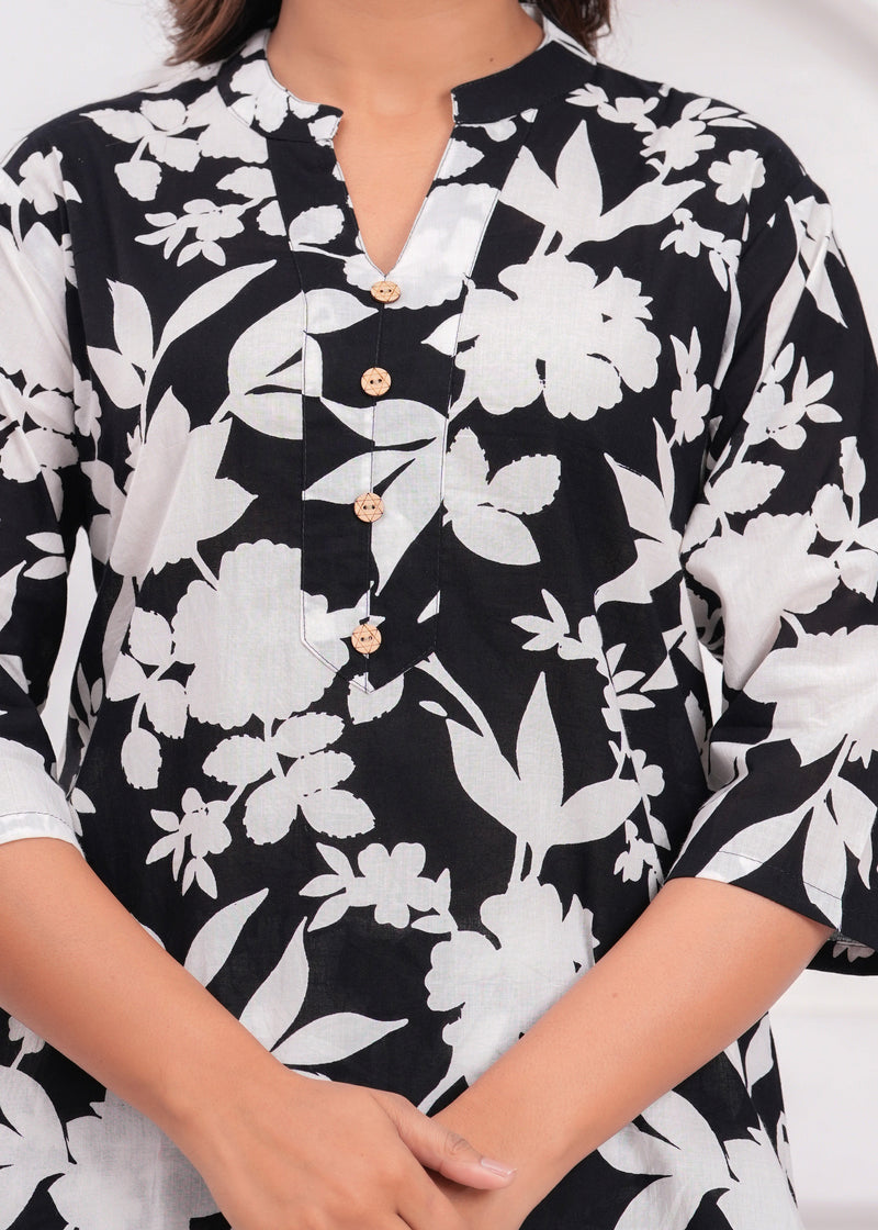 Cotton Abstract Floral Cord Set - Top and Matching Pants