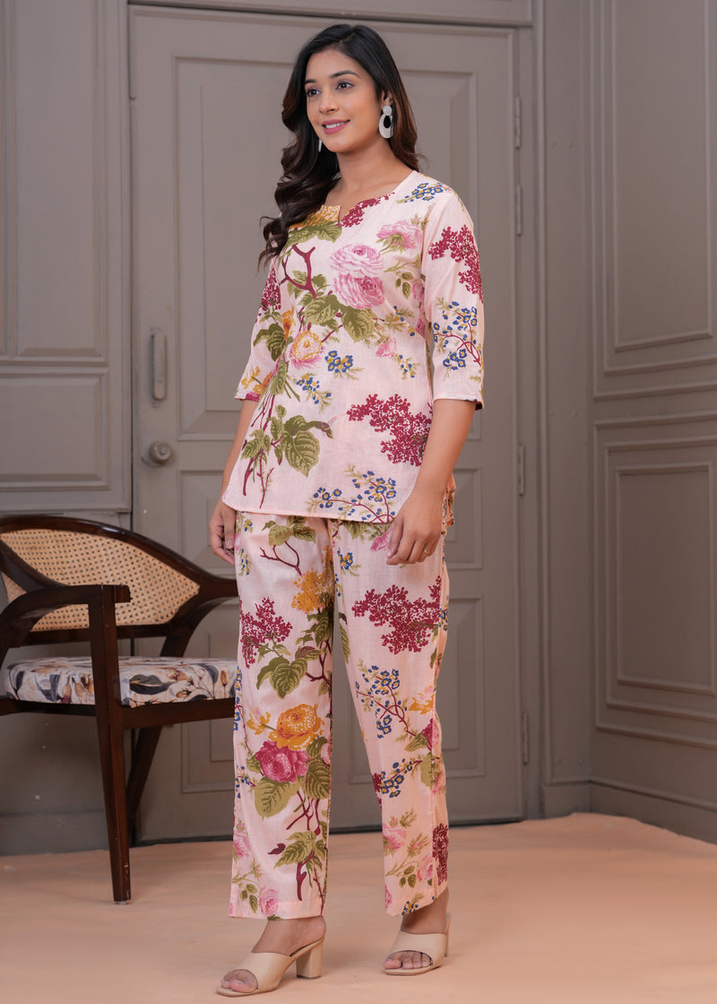 Elegant Floral Co-Ord Set in Soft Blush