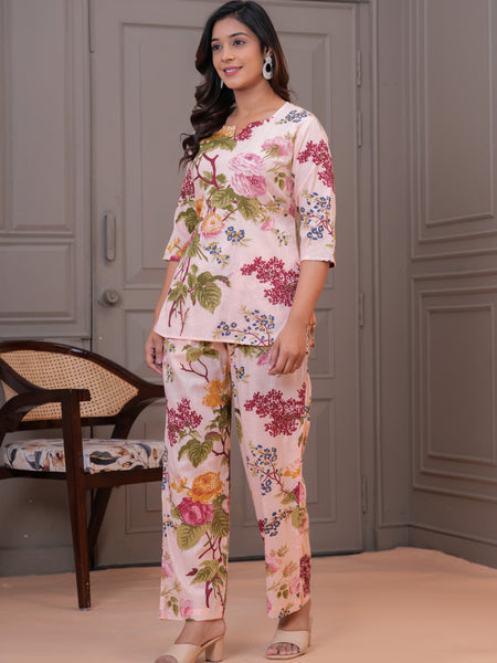 Elegant Floral Co-Ord Set in Soft Blush
