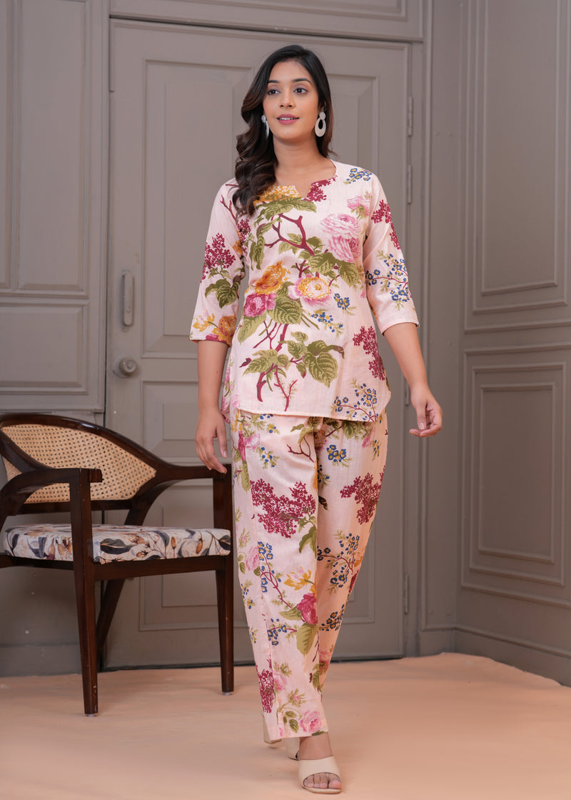 Elegant Floral Co-Ord Set in Soft Blush