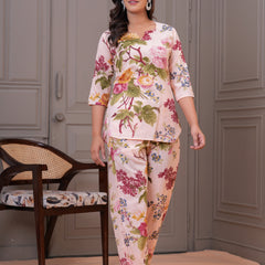 Elegant Floral Co-Ord Set in Soft Blush