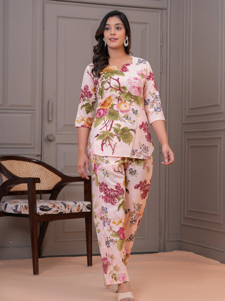 Elegant Floral Co-Ord Set in Soft Blush