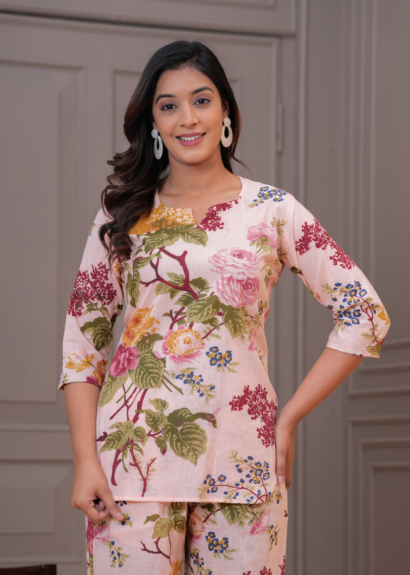 Elegant Floral Co-Ord Set in Soft Blush