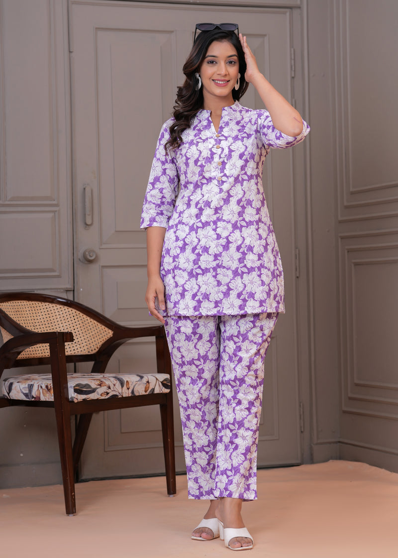 Lavender Floral Cotton Co-Ord Set