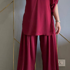 Maroon Royal Ivy Balloon Sleeve Co-ord Set