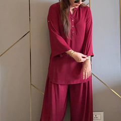 Maroon Royal Ivy Balloon Sleeve Co-ord Set