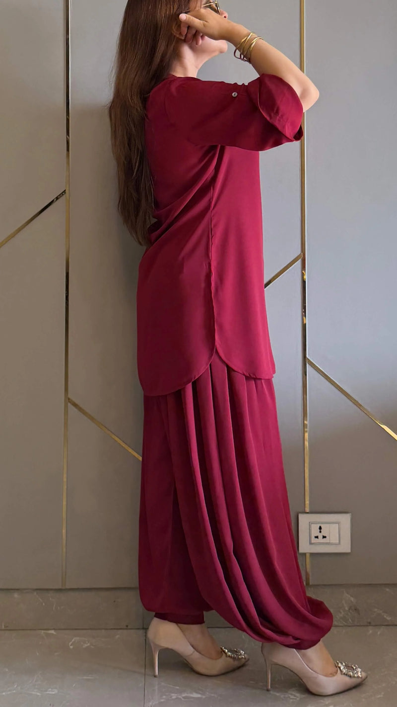 Maroon Royal Ivy Balloon Sleeve Co-ord Set
