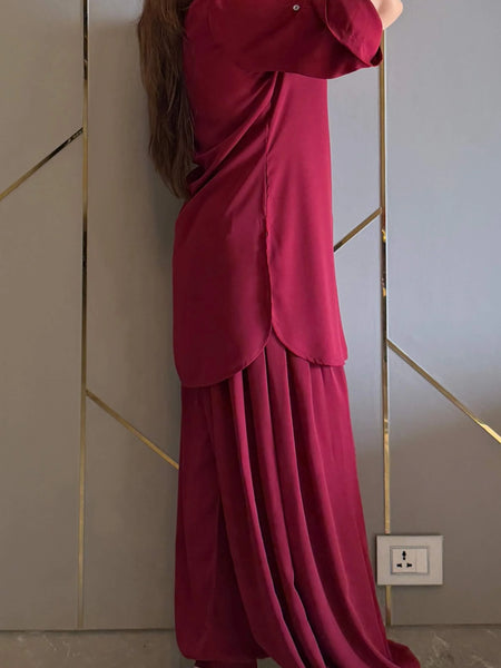 Maroon Royal Ivy Balloon Sleeve Co-ord Set