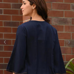 Refined Blue Rayon Embroidered Top Back
