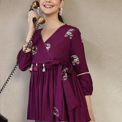 Graceful Purple Rayon Top with V-Neck