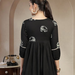 Elegant Black Rayon Top with V-Neck Back