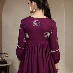 Graceful Purple Rayon Top with V-Neck Back