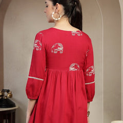 Classic Red Rayon Top with V-Neck Back