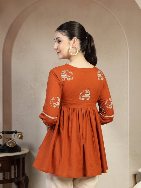 Charming Reddish Rayon Top with V-Neck Back