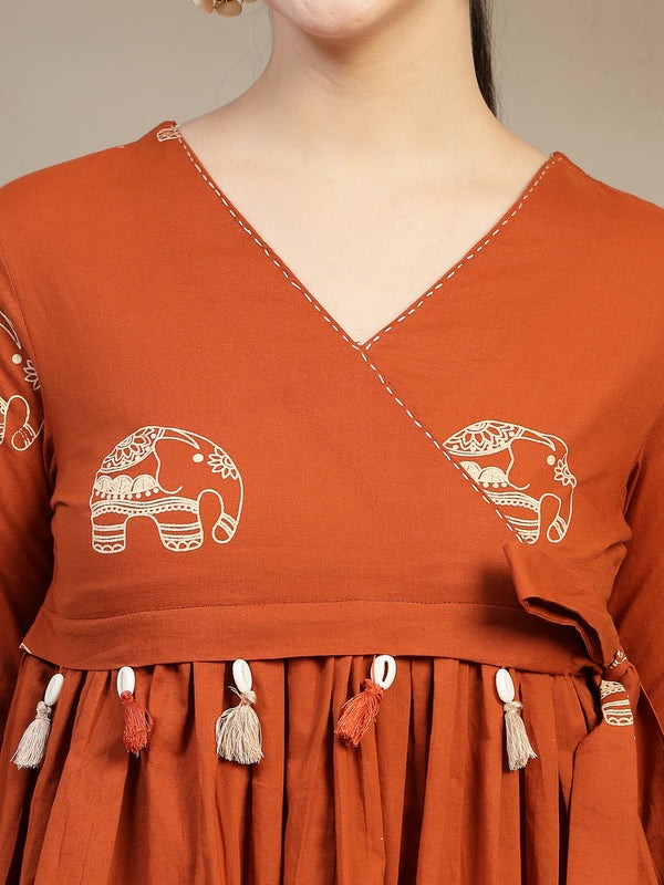 Charming Reddish Rayon Top with V-Neck View