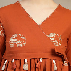 Charming Reddish Rayon Top with V-Neck View