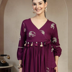 Graceful Purple Rayon Top with V-Neck Front