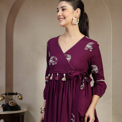 Graceful Purple Rayon Top with V-Neck Side