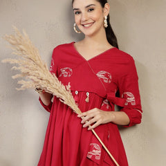 Classic Red Rayon Top with V-Neck Image