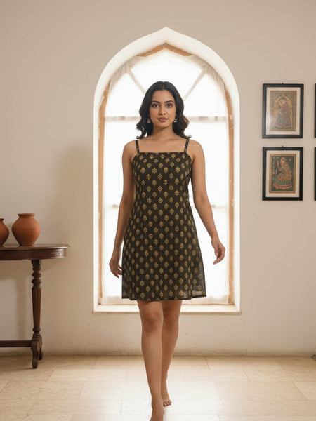 Cotton Print Sleeveless Short Dress