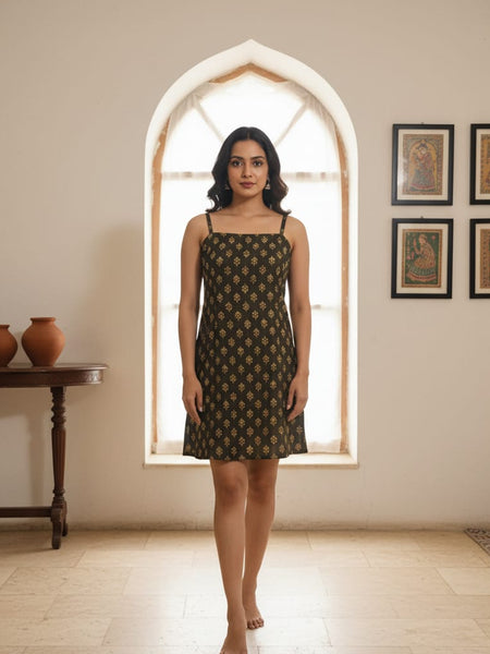 Cotton Print Sleeveless Short Dress