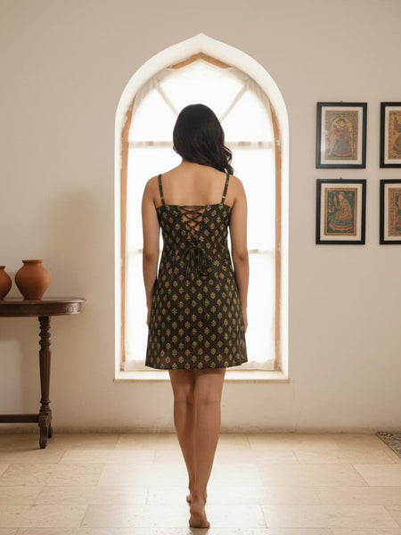 Cotton Print Sleeveless Short Dress