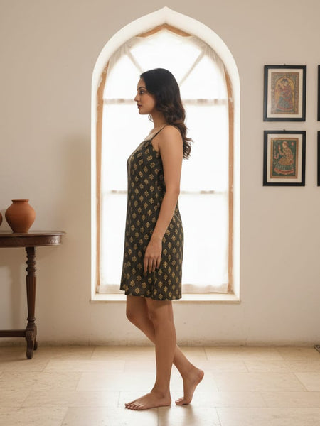 Cotton Print Sleeveless Short Dress