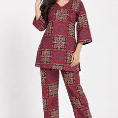 Maroon Ajrakh Print Patchwork Co-ord Set