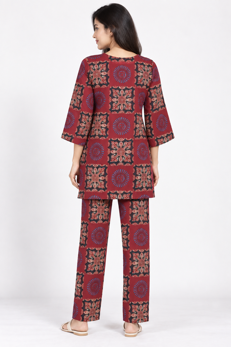 Maroon Ajrakh Print Patchwork Co-ord Set
