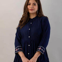 Elegant Blue Rayon Embroidered Top Closs view