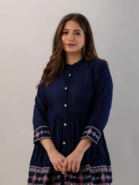 Elegant Blue Rayon Embroidered Top Closs view