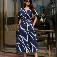 American Print Rayon Midi Dress for Women