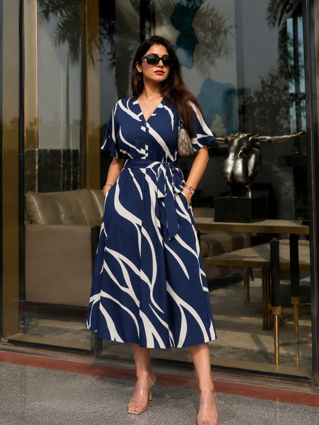 New American Print Party Wear Midi Dress
