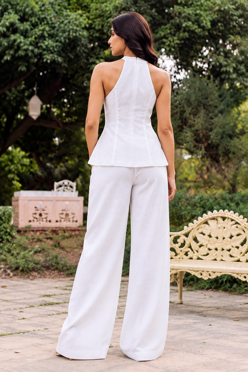 White Halter Neck Wide-Leg Co-ord Set