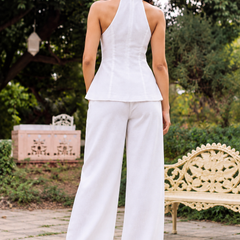 White Halter Neck Wide-Leg Co-ord Set