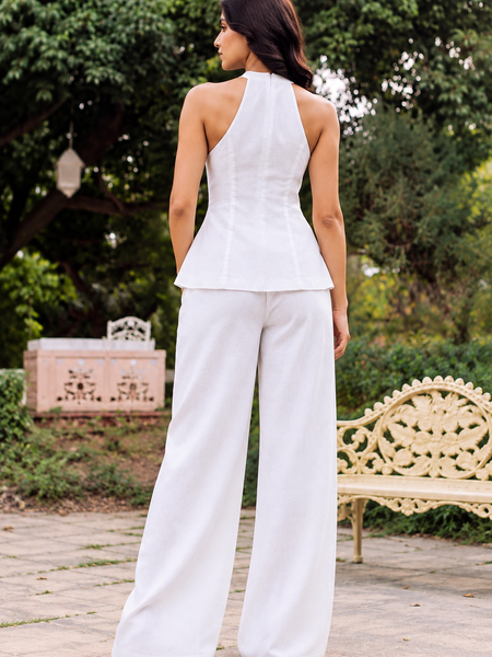 White Halter Neck Wide-Leg Co-ord Set