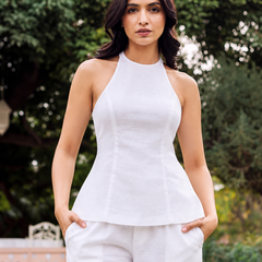 White Halter Neck Wide-Leg Co-ord Set