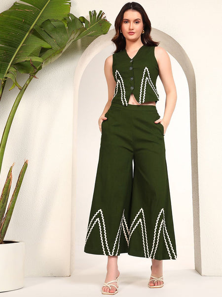 Fresh Green Cotton Flex Sleeveless Co-Ord Set Front view