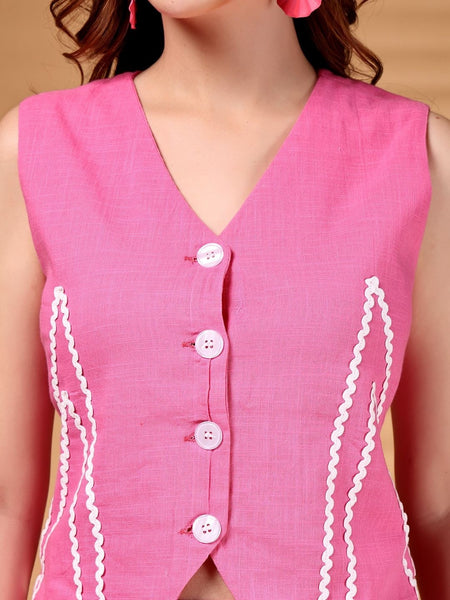 Soft Pink Cotton Flex Sleeveless Co-Ord Set Close View