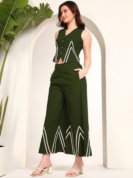 Fresh Green Cotton Flex Sleeveless Co-Ord Set 