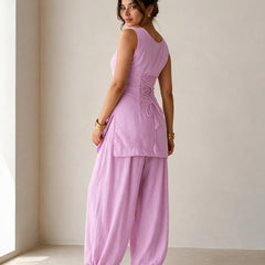 Sleeveless Lace-Up Kurti with Balloon Pants Set