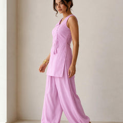 Sleeveless Lace-Up Kurti with Balloon Pants Set