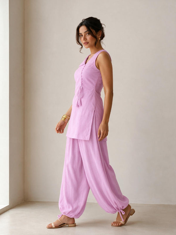 Sleeveless Lace-Up Kurti with Balloon Pants Set