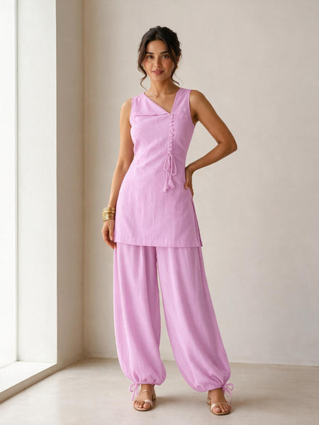 Sleeveless Lace-Up Kurti with Balloon Pants Set