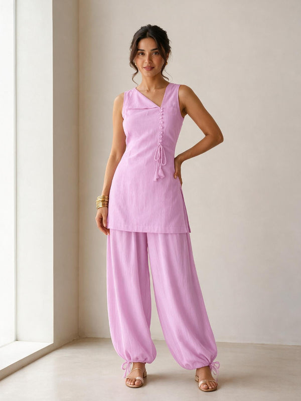 Sleeveless Lace-Up Kurti with Balloon Pants Set